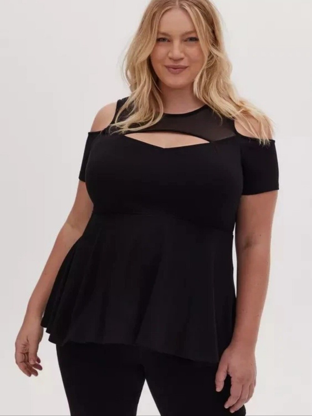 Torrid Black Cold-Shoulder Peplum Top